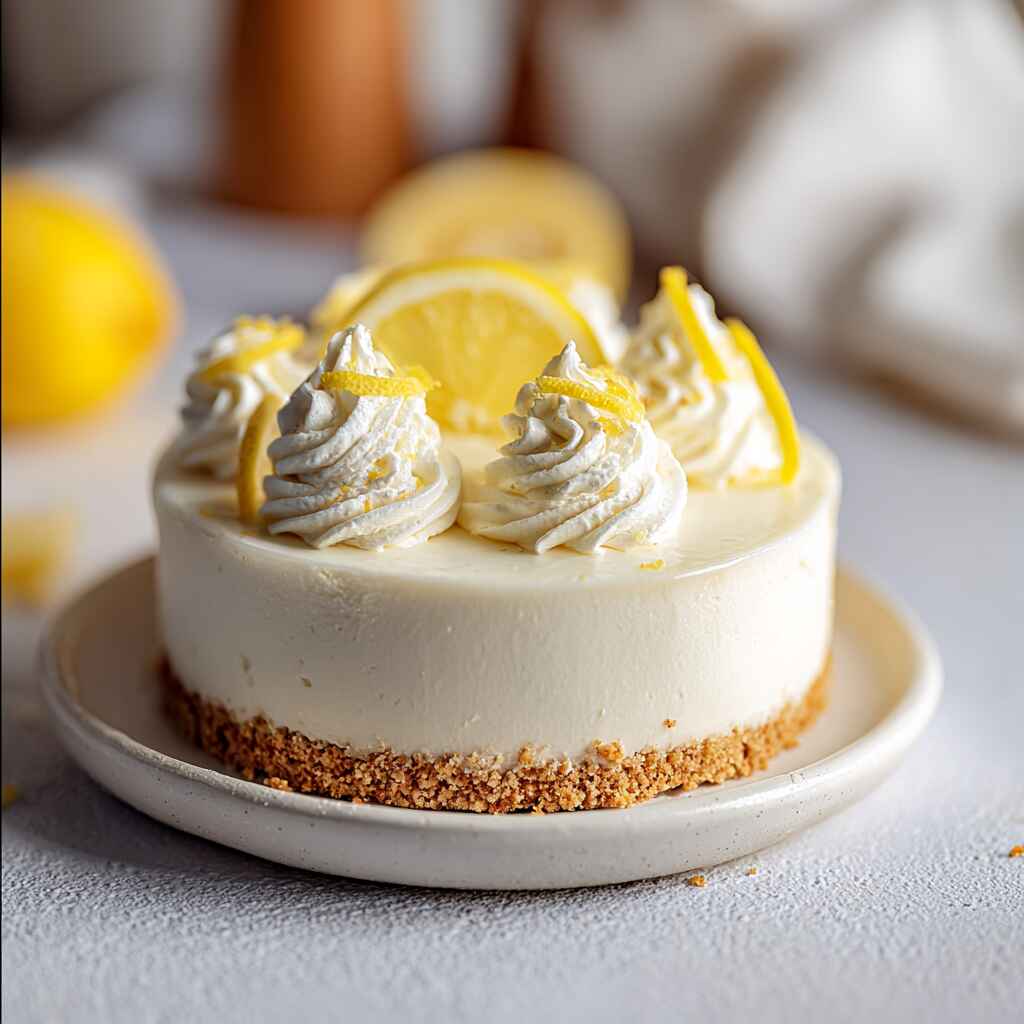 Keto No Bake Lemon Cheesecake on white plate