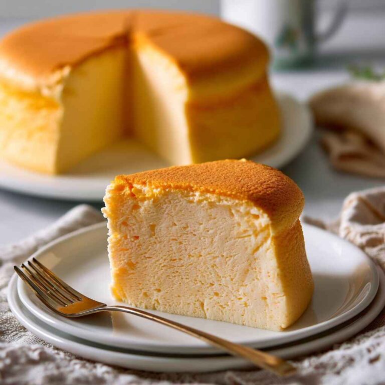 Japanese cotton cheesecake on rustic plate