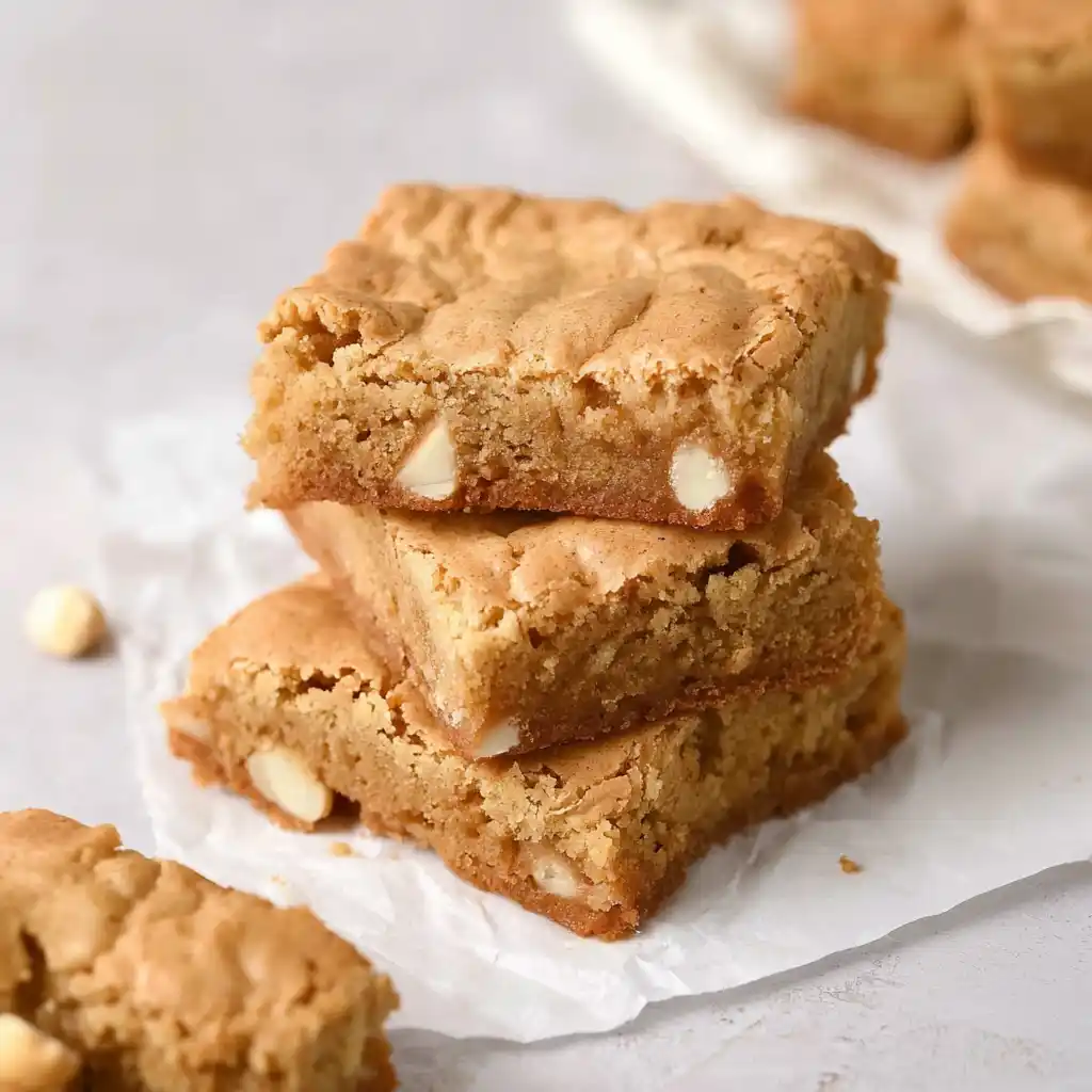 Delicious blondies baked to perfection, showcasing a golden, chewy texture.