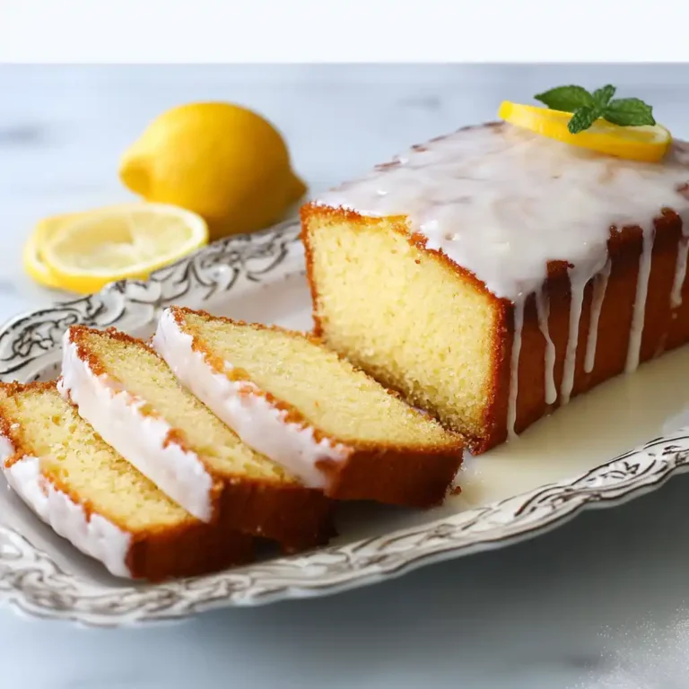 Freshly baked Lemon Pound Cake with a zesty lemon glaze on a wooden table
