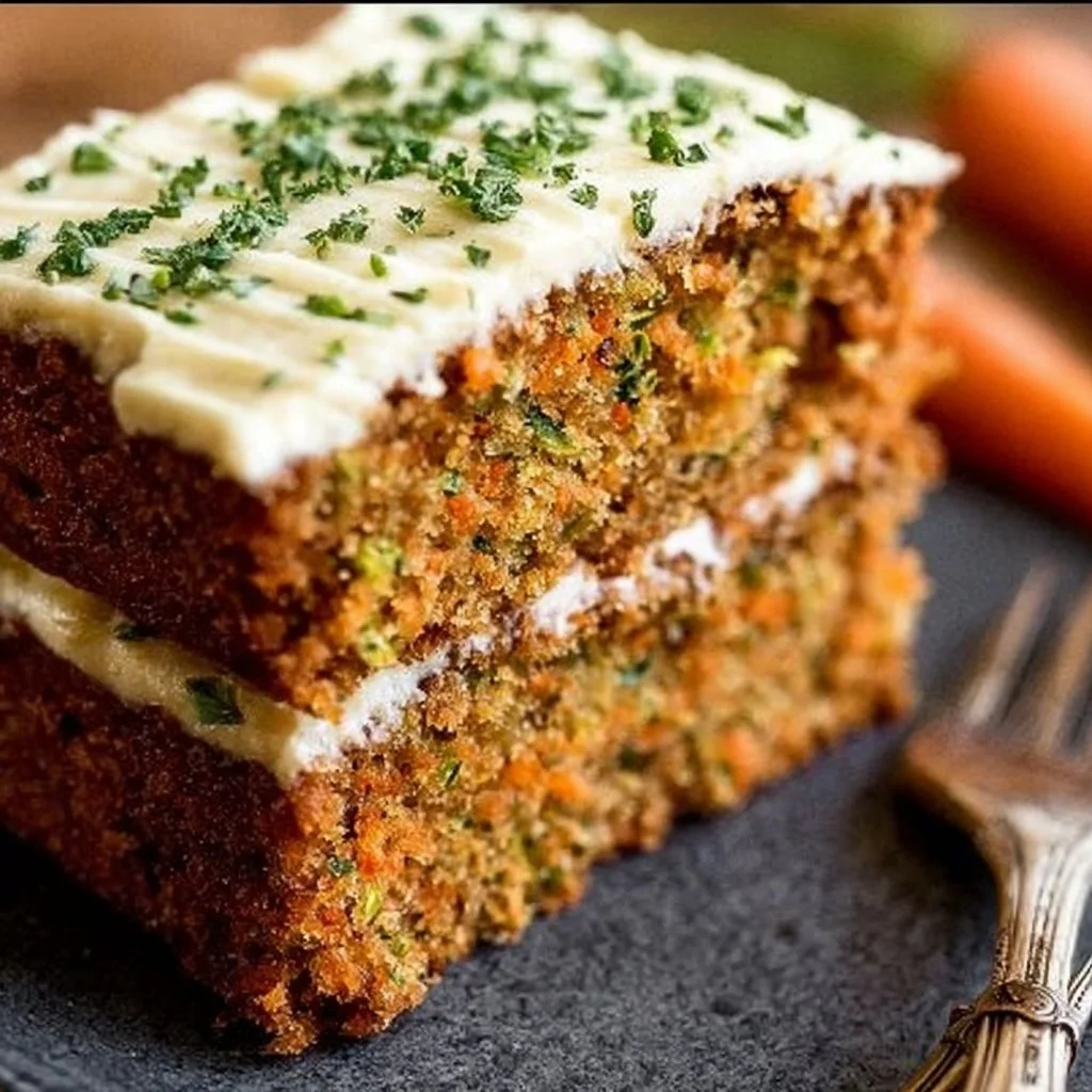 Delicious homemade Carrot Zucchini Bread sliced on a wooden board