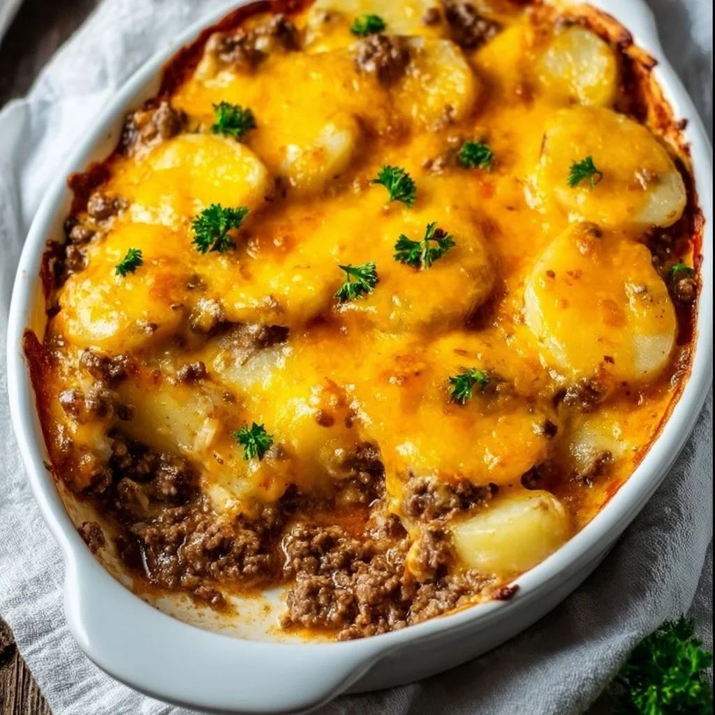 Delicious Hobo Casserole made with ground beef and vegetables
