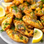 Crispy lemon pepper wings garnished with fresh herbs