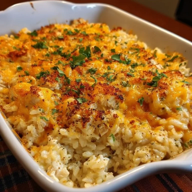 Pioneer Woman Chicken Rice Casserole served in a baking dish