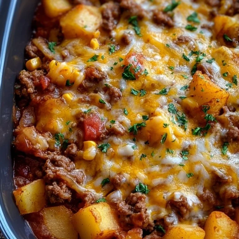 Delicious Slow Cooker Cowboy Casserole served in a bowl