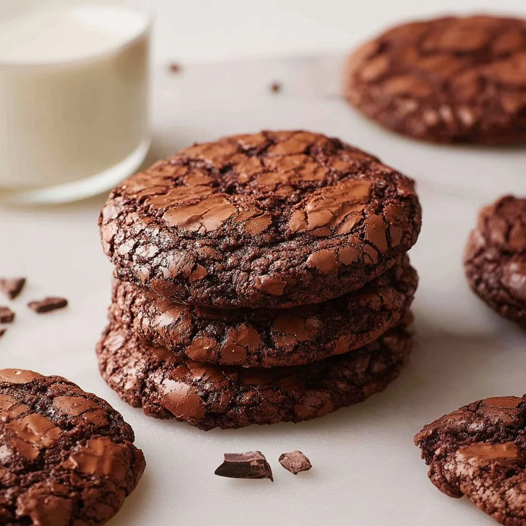 Delicious brownie cookies fresh out of the oven, ideal for chocolate lovers.