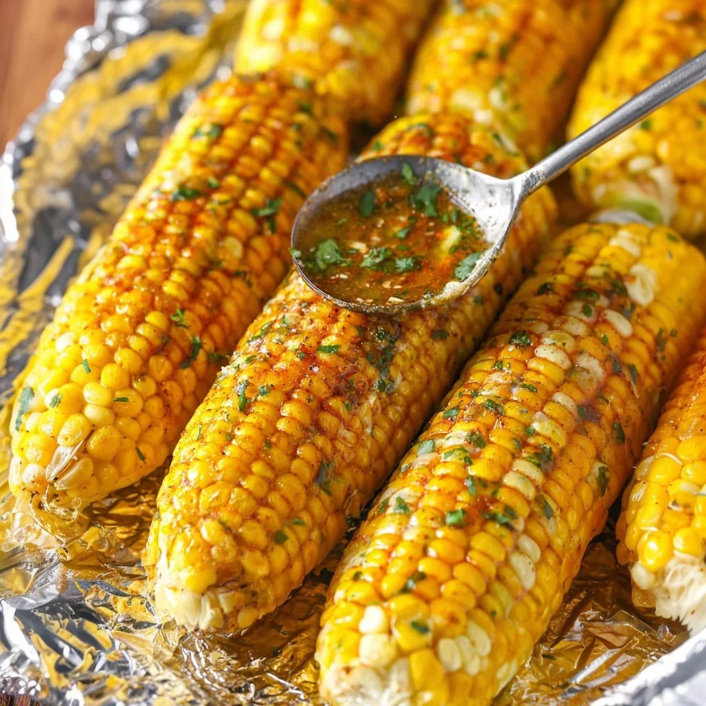 Cajun Grilled Corn on a barbecue grill with spices and herbs