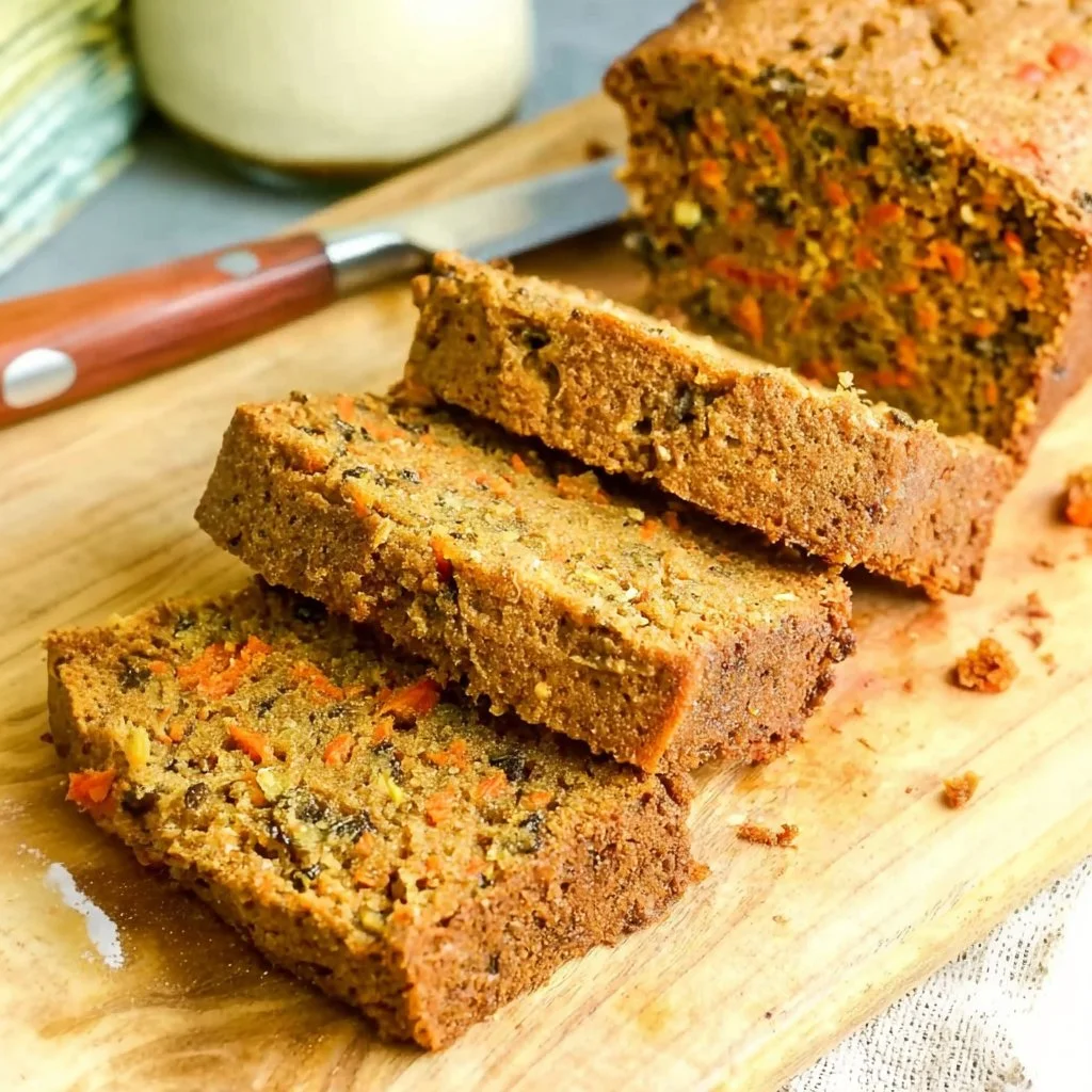 Freshly baked carrot bread loaf on a wooden table