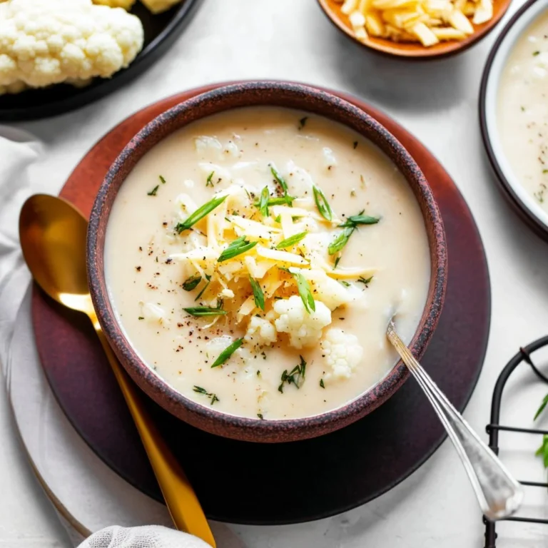 Bowl of creamy Cauliflower Potato Soup garnished with herbs