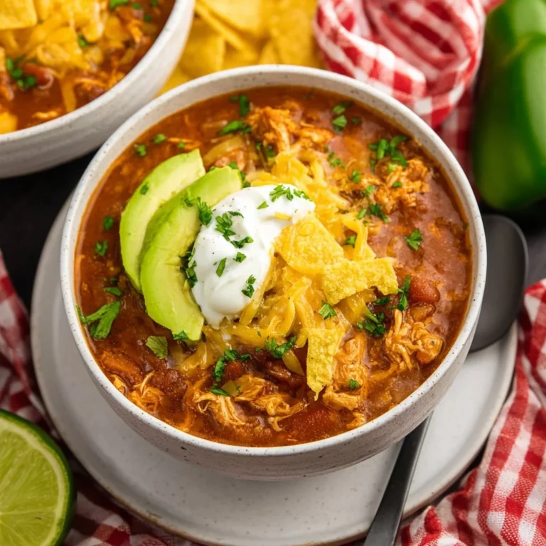 Bowl of Chicken and Bean Chili topped with cilantro and served with cornbread.
