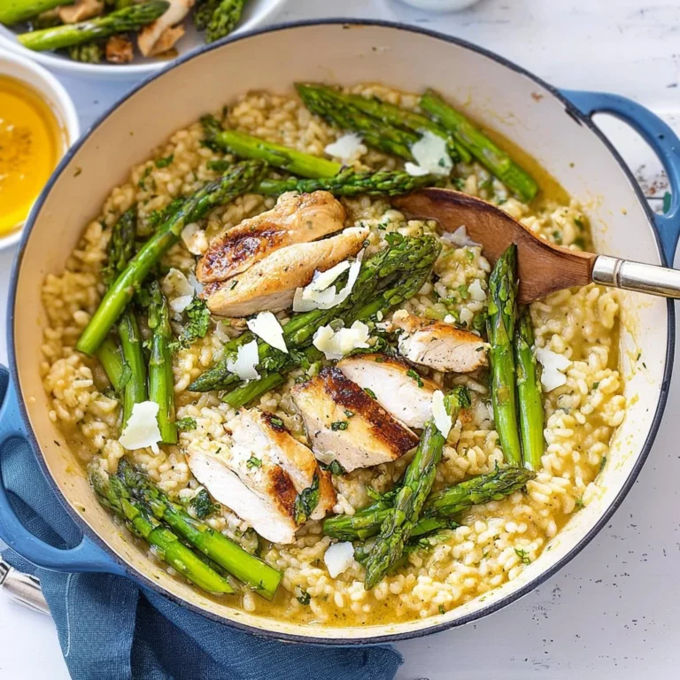 Delicious Chicken Asparagus Risotto served in a bowl garnished with fresh herbs