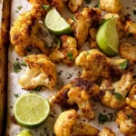 Delicious Chipotle Lime Roasted Cauliflower served with a fresh garnish