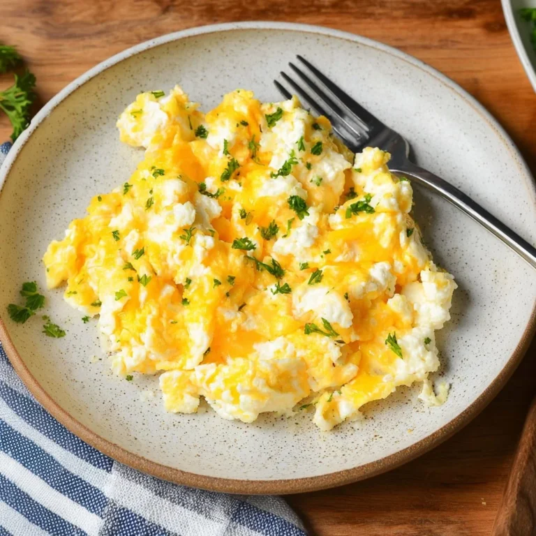 Delicious cottage cheese eggs served for a healthy breakfast