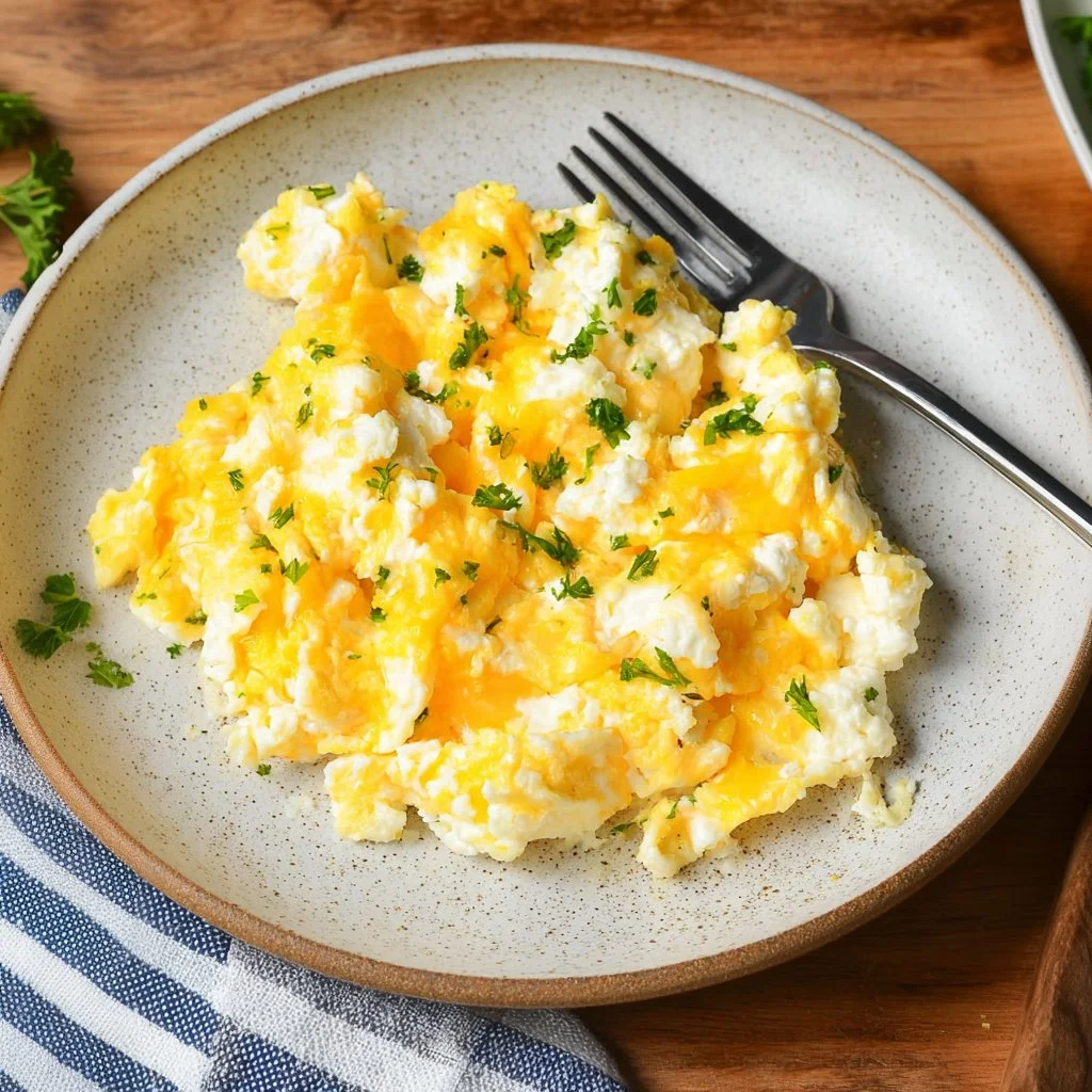 Delicious cottage cheese eggs served for a healthy breakfast