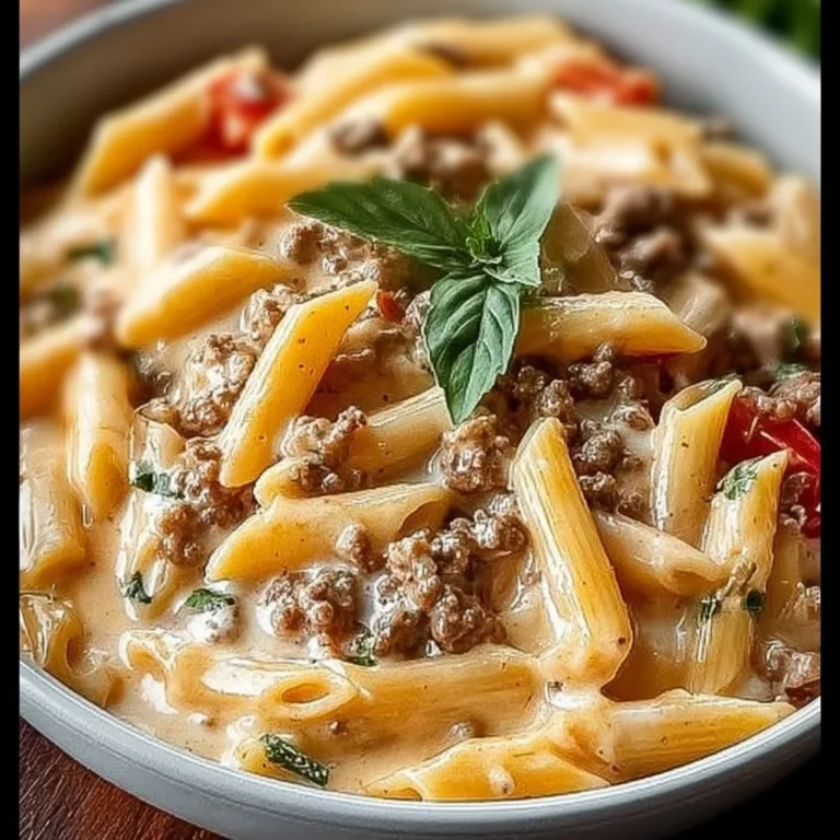 Creamy Rotel pasta with ground beef in a cozy dinner setting