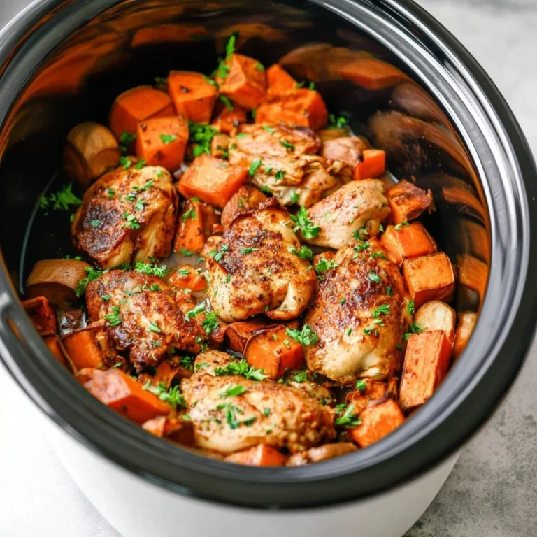 Crockpot Chicken with Sweet Potatoes served in a bowl