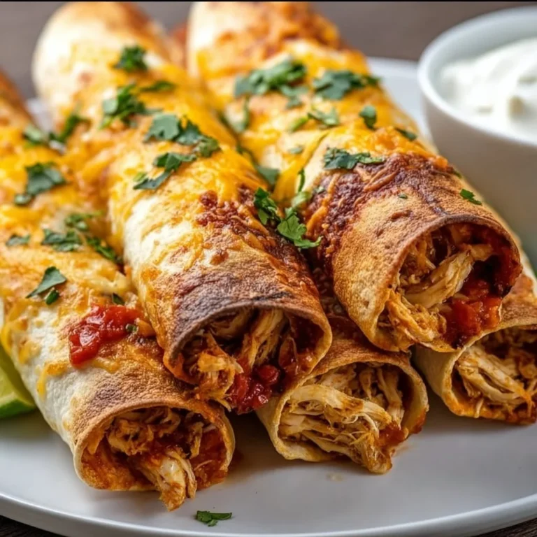 Crunchy oven-baked chicken taquitos served with salsa and avocado.