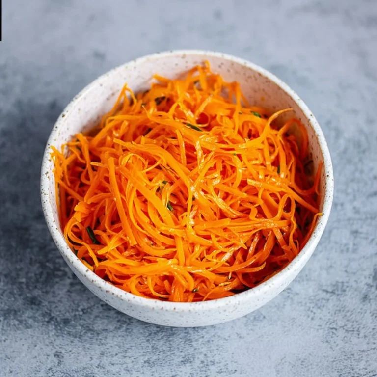 Delicious Korean Carrot Salad Morkovcha served in a bowl