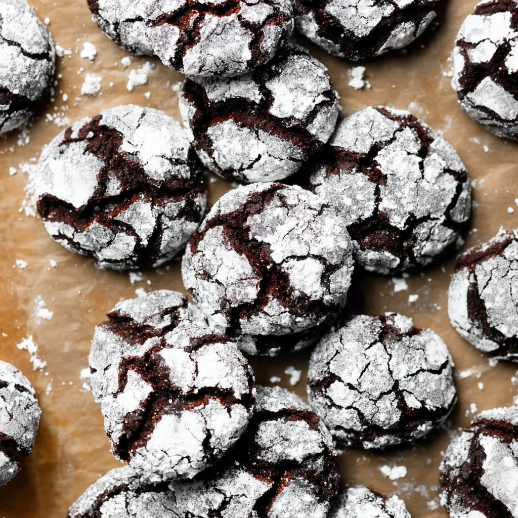 Delicious Double Chocolate Crinkle Cookies on a plate, ready to enjoy.