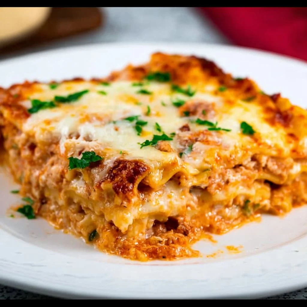Delicious homemade easy lasagna layered with cheese and meat