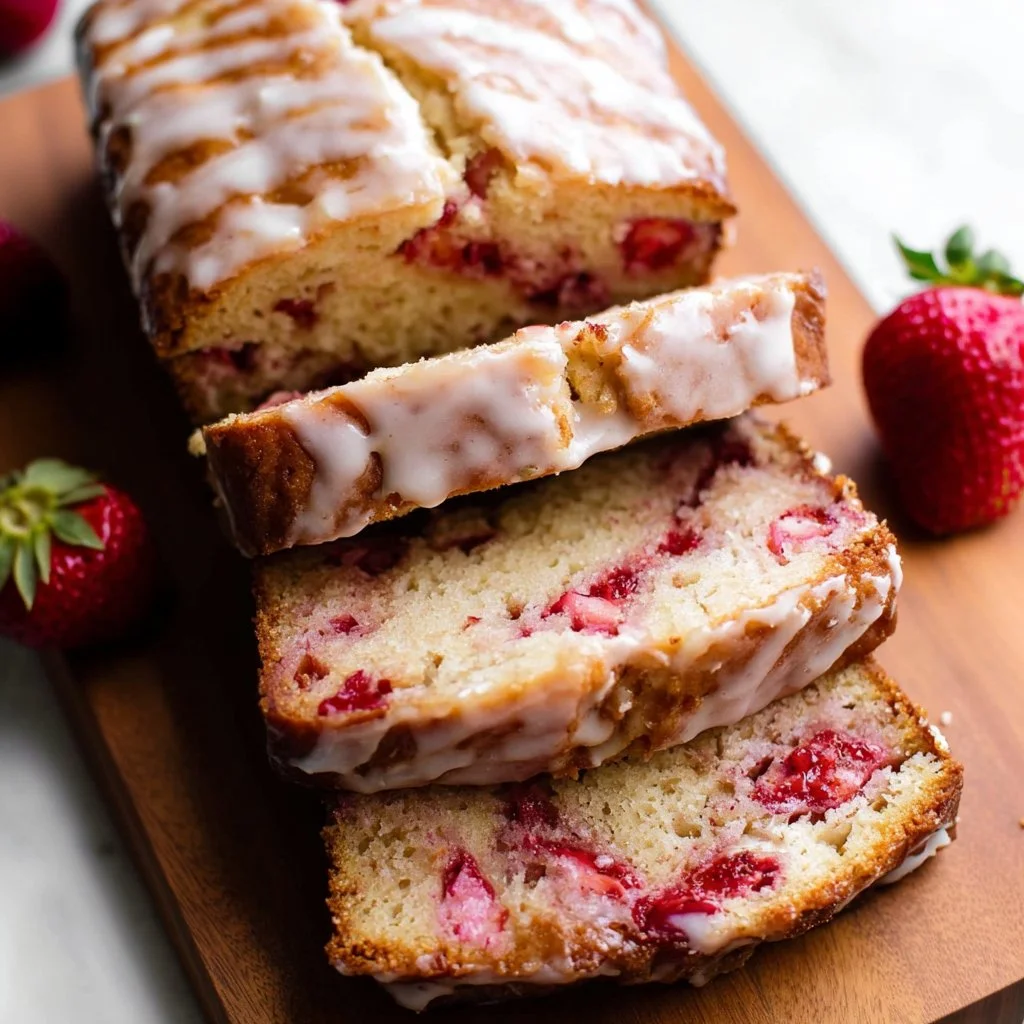 Deliciously baked easy strawberry bread with fresh strawberries