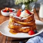 Delicious golden-brown French Toast topped with syrup and fresh berries