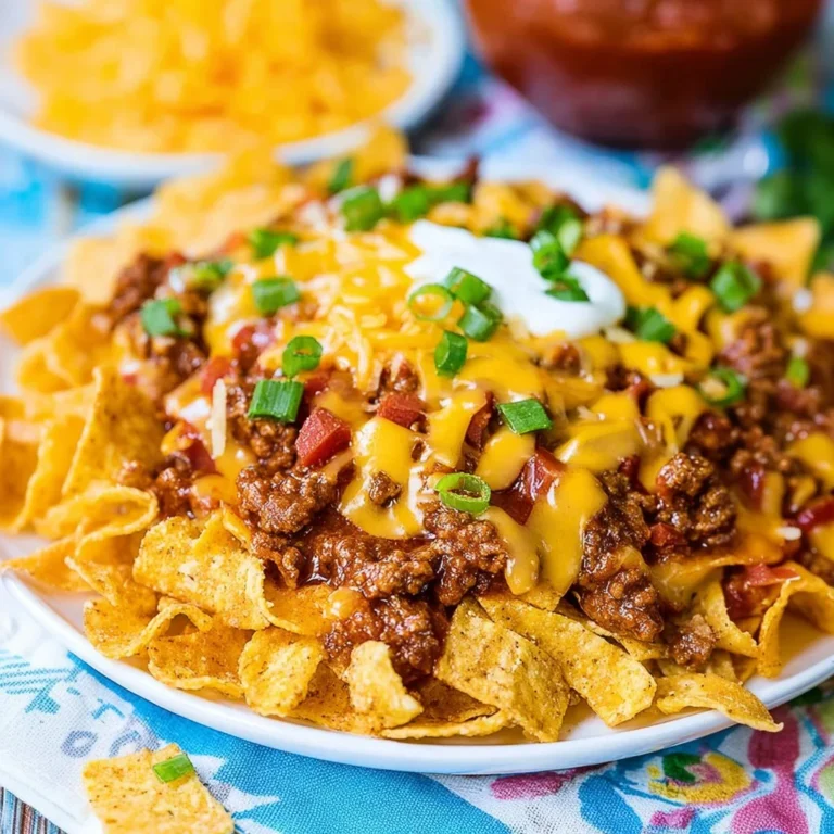 Bowl of Frito Chili Pie topped with cheese and jalapeños
