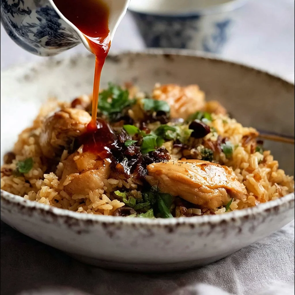 One pot Ginger Chicken and Rice dish ready to serve.