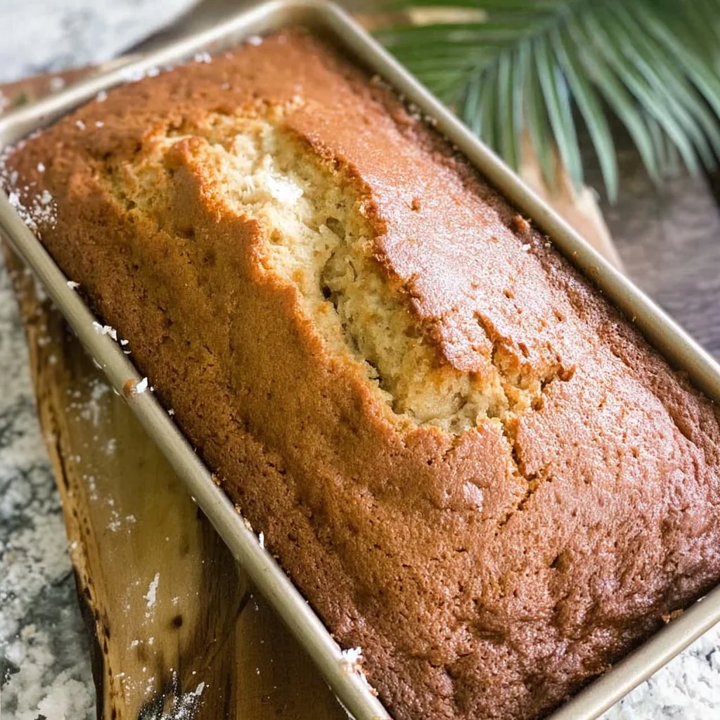 Hawaiian Banana Bread with coconut and pineapple topping