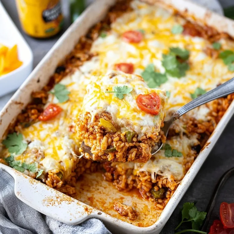 Delicious Mexican chicken rice casserole served in a baking dish