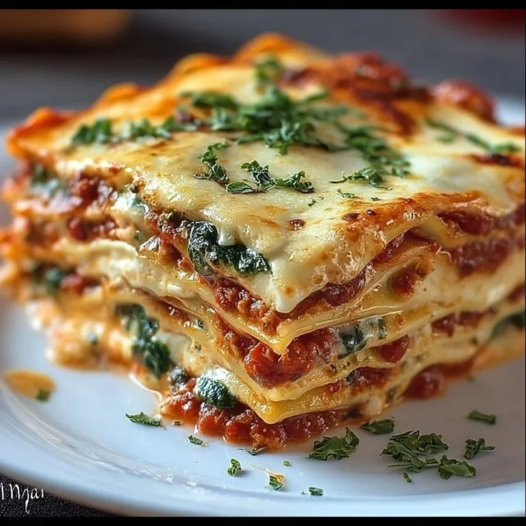 Delicious ricotta lasagna with layers of cheese and pasta baked to perfection.