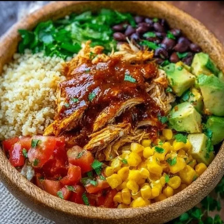 High-protein chicken enchilada bowl with toppings and garnishes