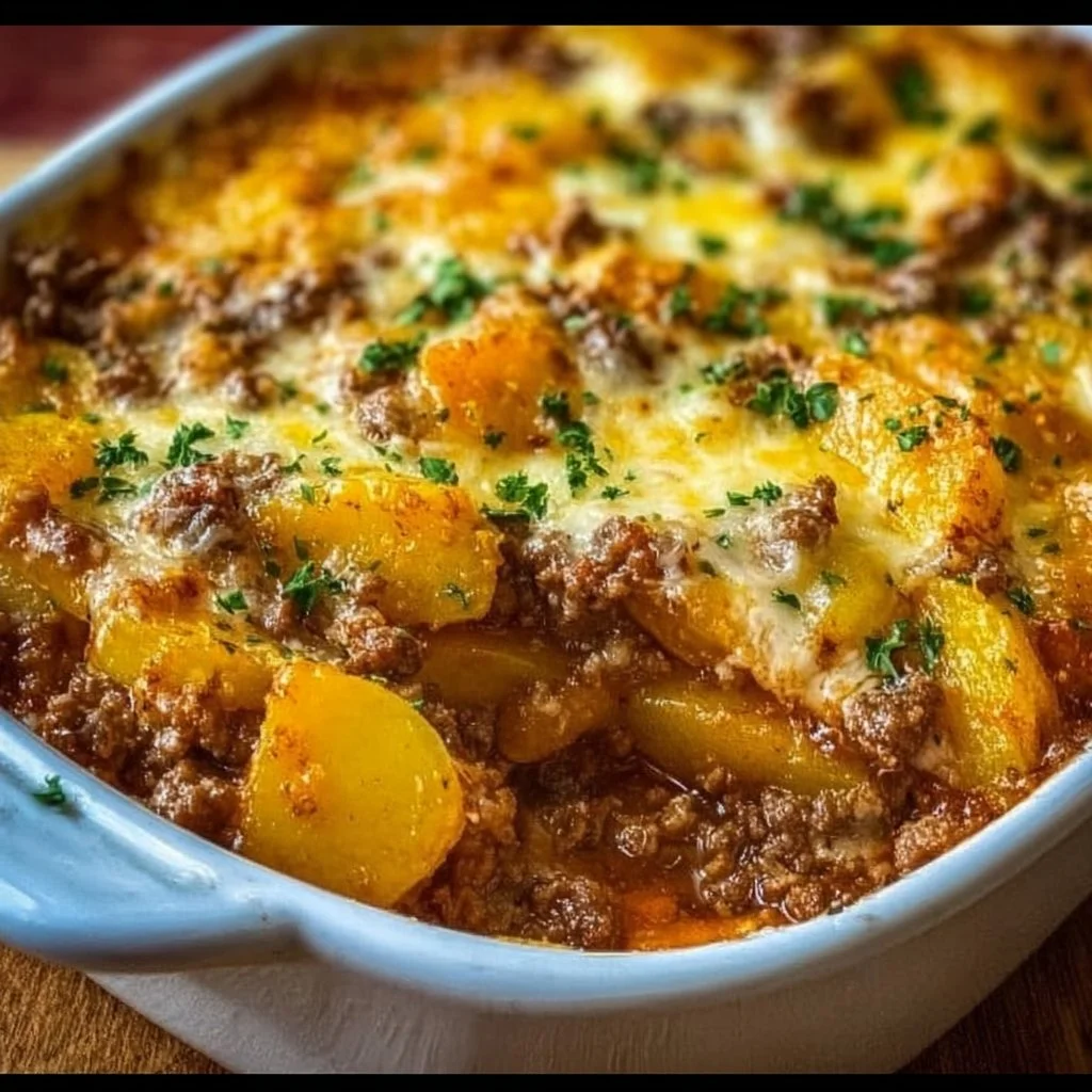 Delicious Hobo Casserole served in a rustic dish, showcasing hearty ingredients.