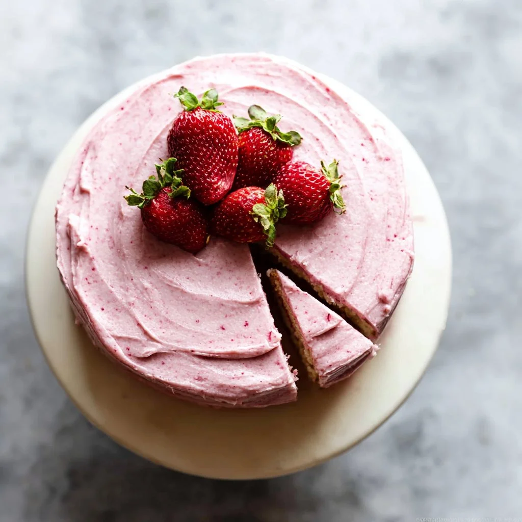 Delicious homemade strawberry cake with fresh strawberries and creamy frosting