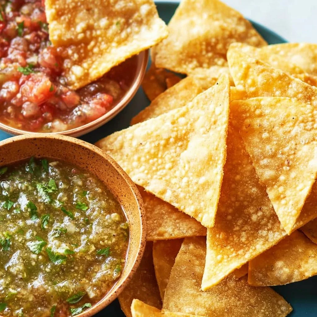Crispy homemade tortilla chips served with salsa