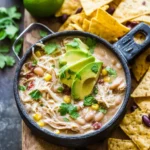 Bowl of Instant Pot white chicken chili topped with cilantro