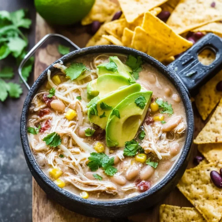 Bowl of Instant Pot white chicken chili topped with cilantro