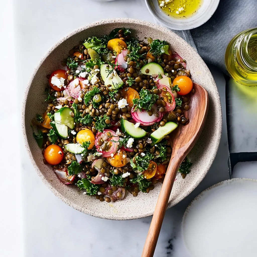 Colorful and nutritious Lentil Salad with fresh vegetables and herbs