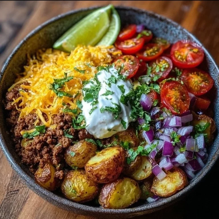 Delicious Loaded Potato Taco Bowl with toppings and fresh ingredients