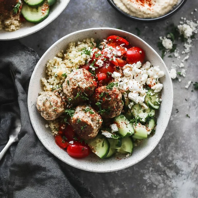 Delicious Mediterranean Meatball Bowl with fresh vegetables and sauce