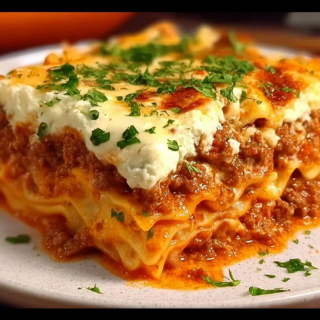 Delicious no boil lasagna ready to serve, showcasing layers of cheesy goodness.