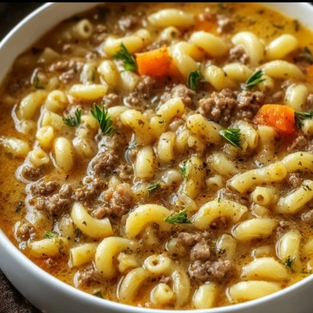 One-Pot Beef and Macaroni dish in a skillet