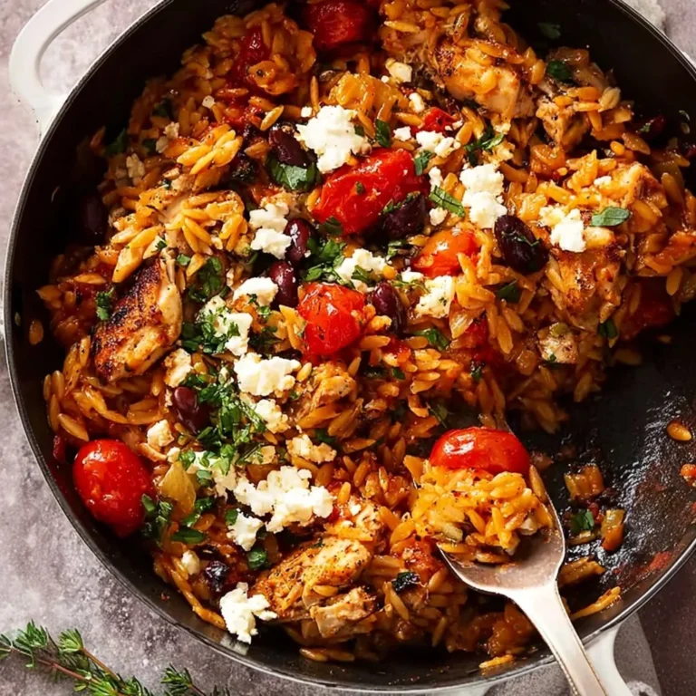 One Pot Chicken Orzo with succulent chicken and orzo pasta in a savory broth