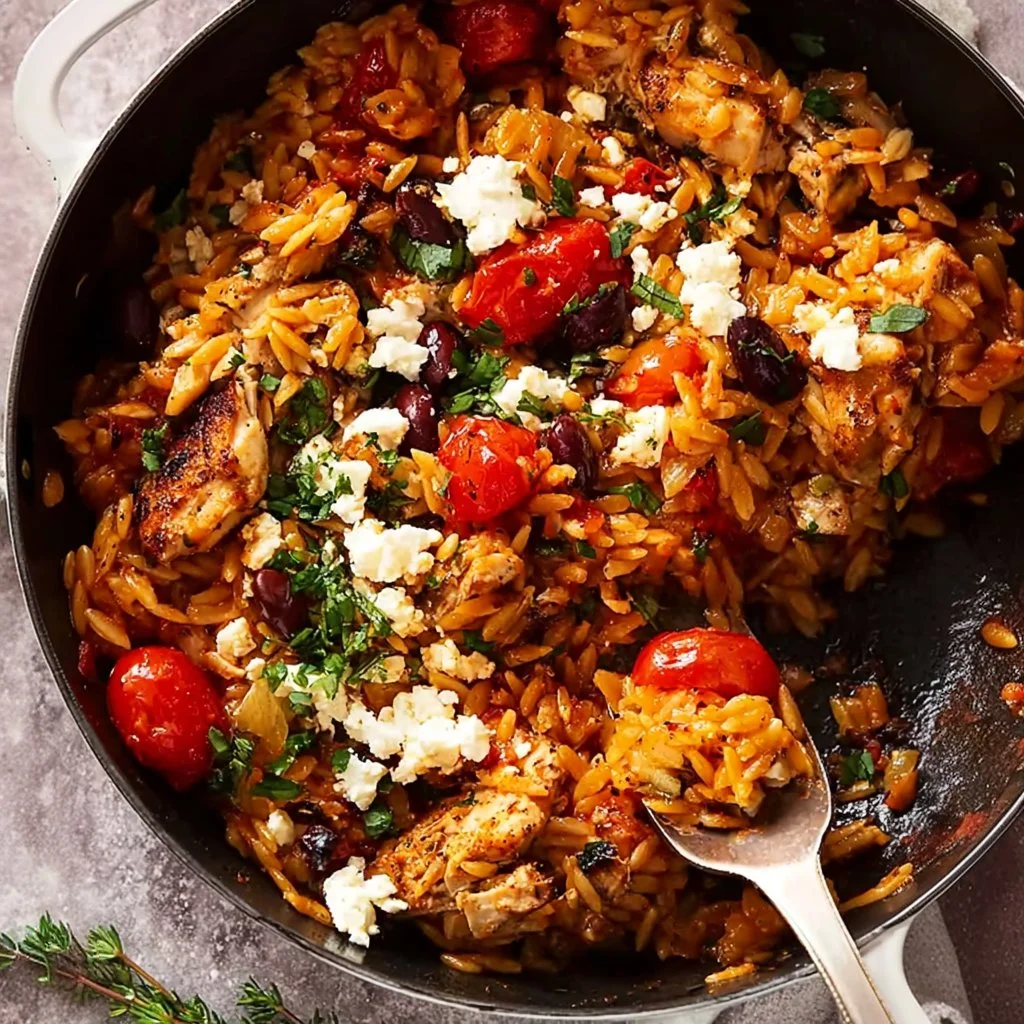 One Pot Chicken Orzo with succulent chicken and orzo pasta in a savory broth