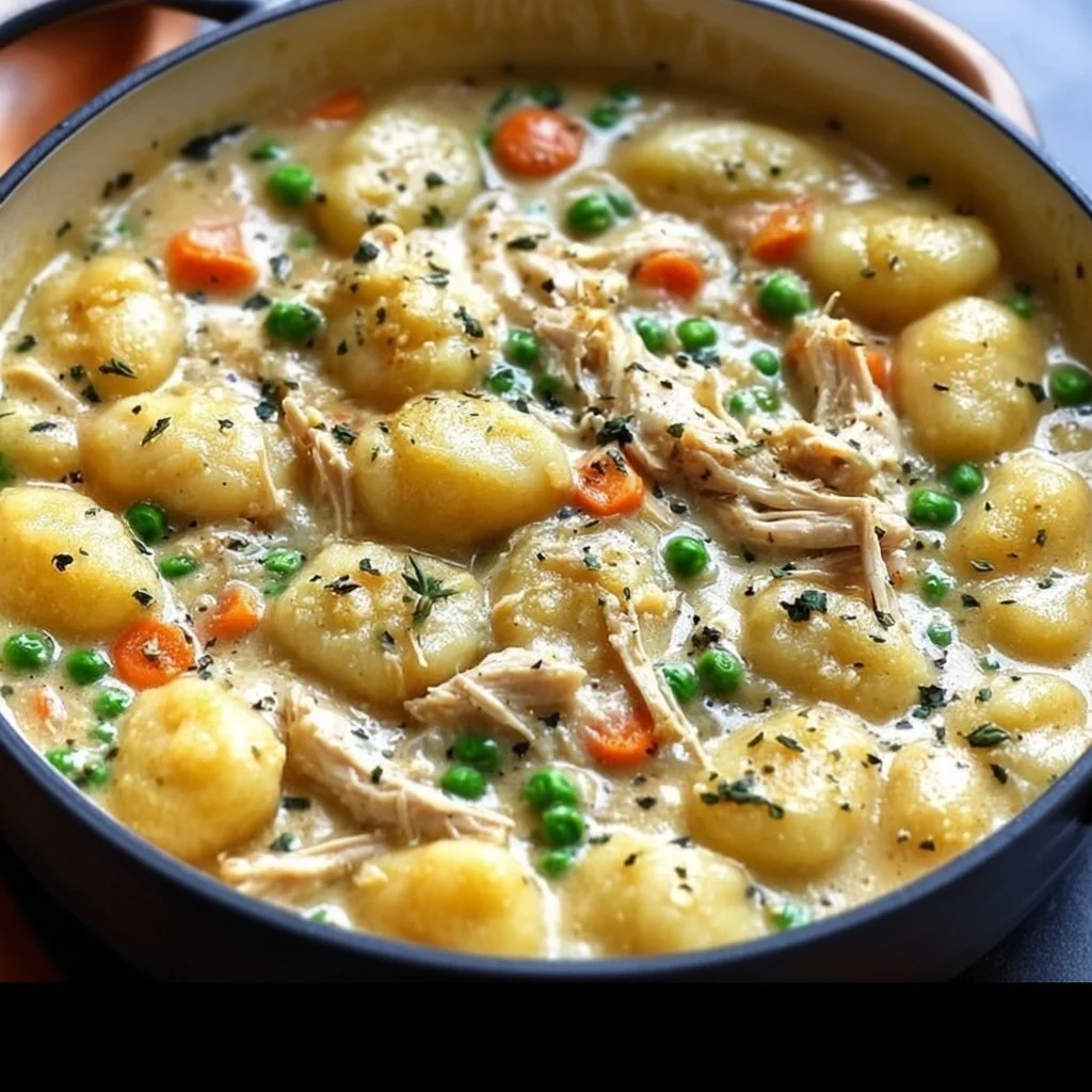 One Pot Gnocchi Chicken Pot Pie served in a cozy bowl with fresh herbs
