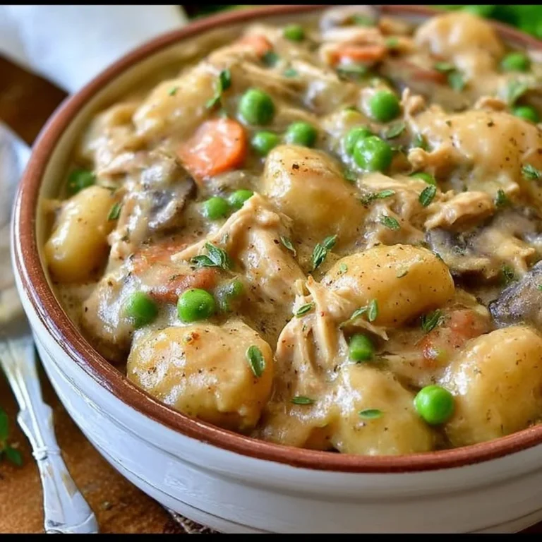 Delicious one pot gnocchi chicken pot pie served in a warm bowl