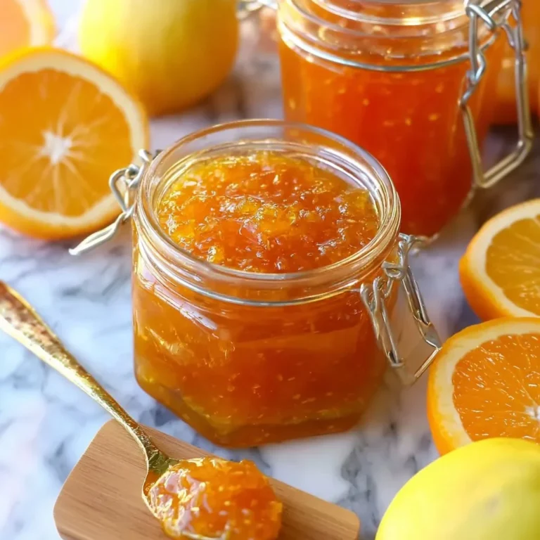 Jar of homemade Orange Lemon Marmalade with fresh citrus fruits