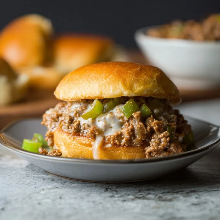 Philly Cheesesteak Sloppy Joes topped with melted cheese and peppers