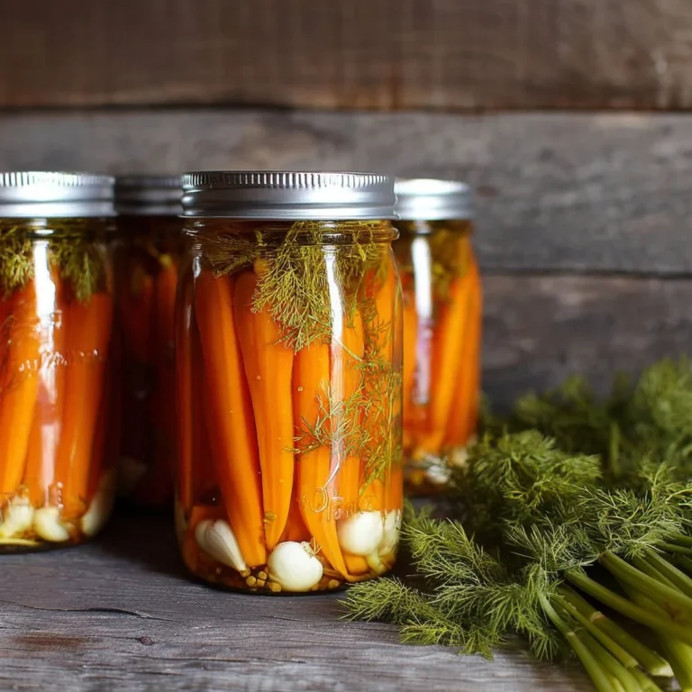 Pickled carrots with dill and garlic in a jar, showcasing a heritage recipe.