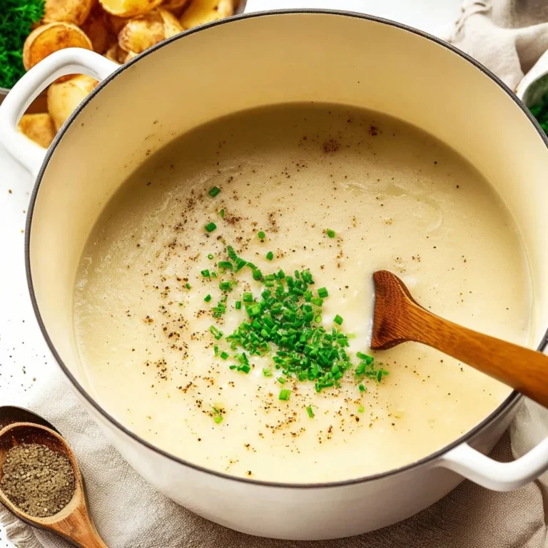 Delicious bowl of Potato Leek Soup garnished with fresh herbs